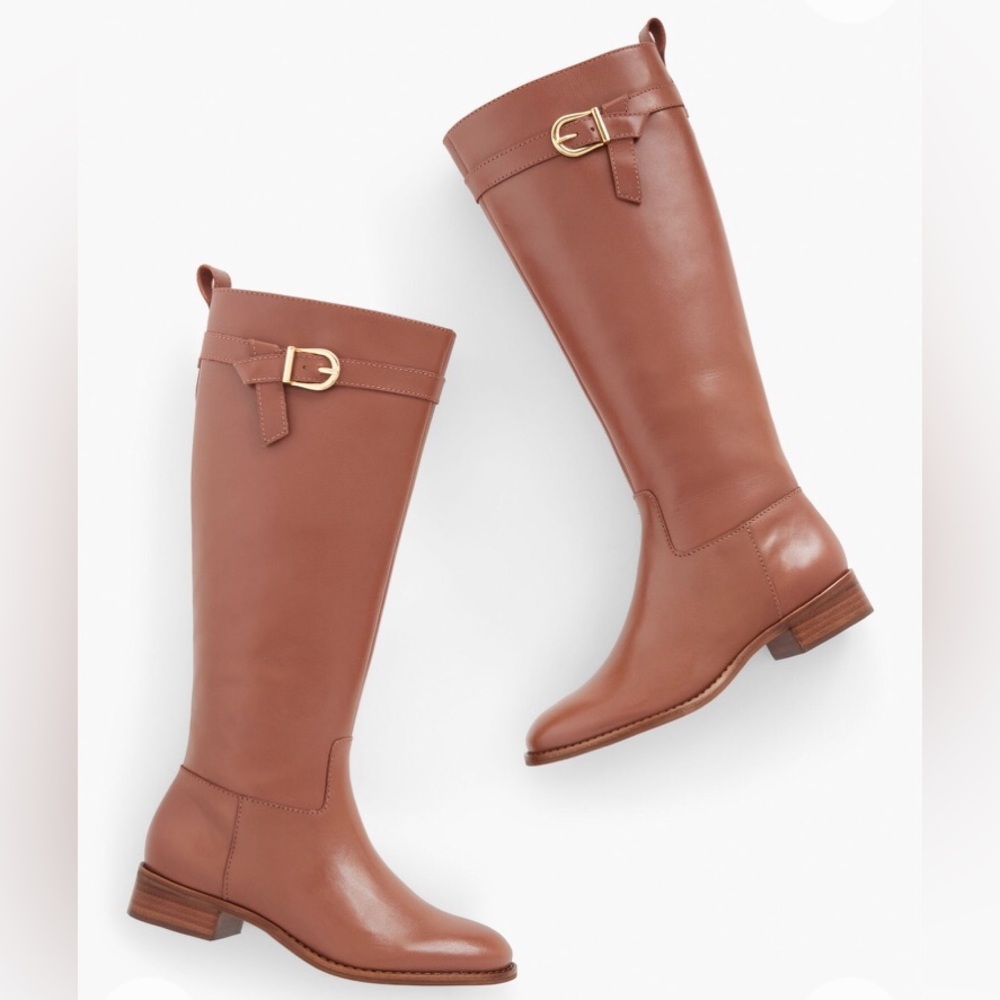 TALBOTS Tish Tie Equestrian Inspired Leather Boots NWT Size 7 Cognac